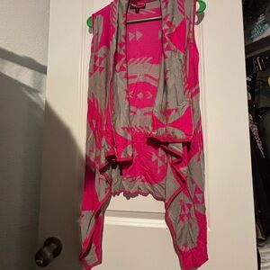 Say What? Pink and Gray Aztec Open Front Cardigan